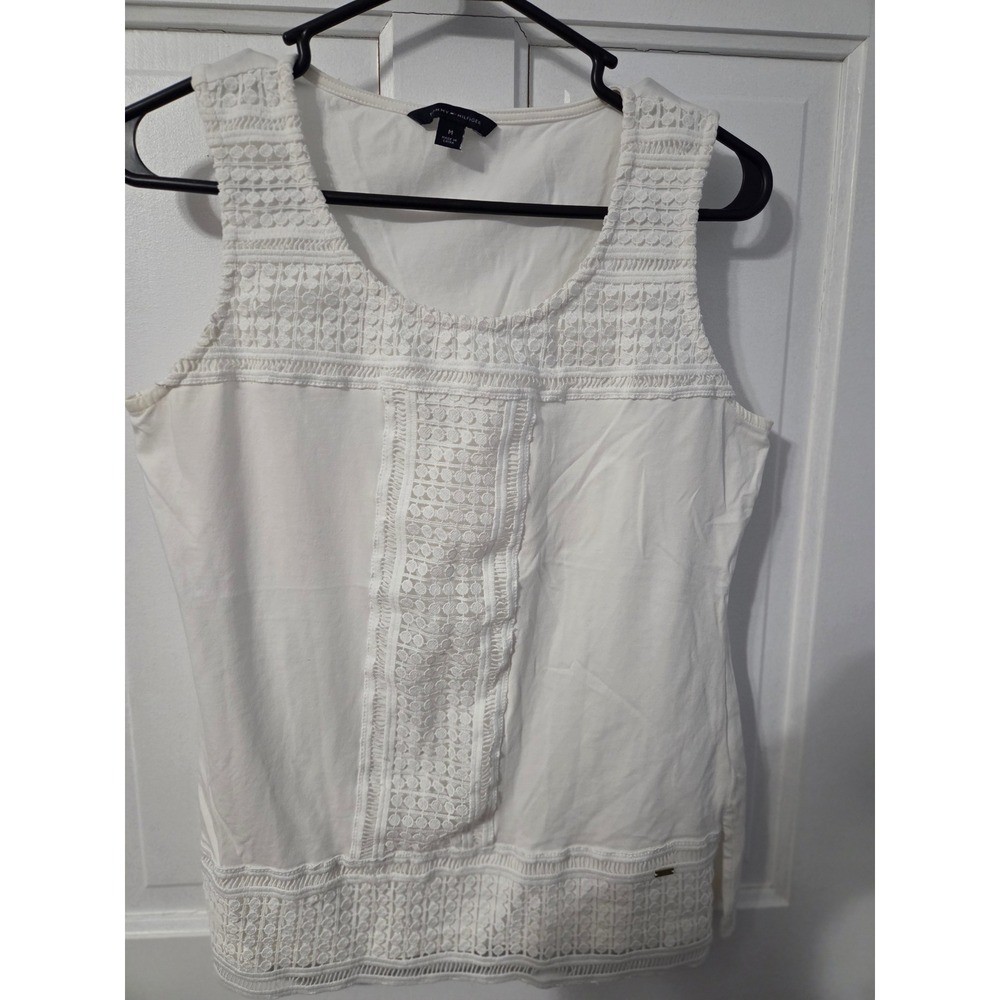 Tommy Hilfiger Eyelet Lace Tank Top Womens Medium White Boho Cottagecore - Picture 2 of 4